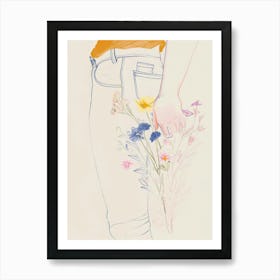 Floral Blue Jeans Line Art 4 Art Print