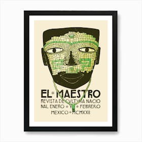 Mexican Art El Maestro Magazine Revists Green Mask Art Print