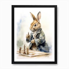 Bunny Playing Chess Rabbit Prints Watercolour 2 Art Print