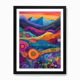 Colorful Landscape With Mountain and Flowers 16 Art Print