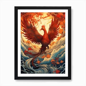 Phoenix Animal Drawing In The Style Of Ukiyo E 4 Art Print