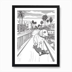 Beagle Dog Skateboarding Line Art 2 Art Print