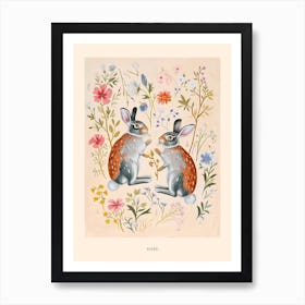 Folksy Floral Animal Drawing Hare Poster Art Print