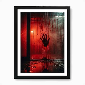 Creepy Texture Of A Bloody Handprint Smeared Across A Foggy Mirror Streaks Of Crimson Intertwining (4) Art Print