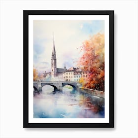 Bern Switzerland In Autumn Fall, Watercolour 2 Art Print