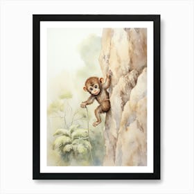 Monkey Painting Rock Climbing Watercolour 2 Art Print