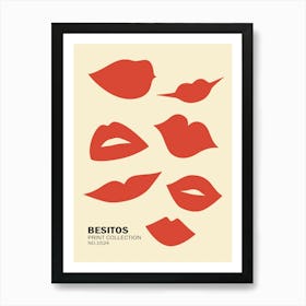 Red lips, Kisses art print, Retro poster, Exhibition Art Print