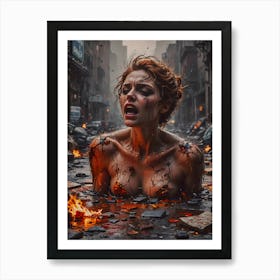 Woman Burning In A City~ Escape Clause ~ Reimagined Art Print