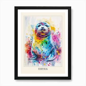 Harp Seal Colourful Watercolour 2 Poster Art Print