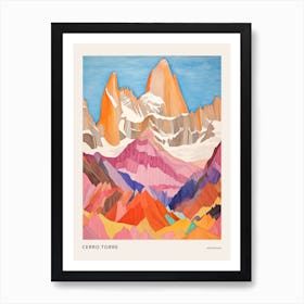 Cerro Torre Argentina And Chile Colourful Mountain Illustration Poster Art Print