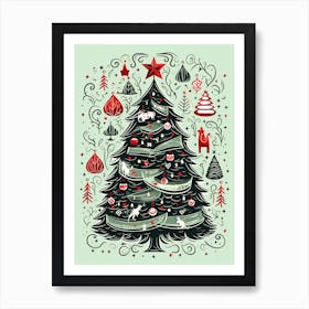 Christmas Tree, Vintage Postcard 4 Art Print
