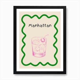 Manhattan Cocktail Doodle Poster Green & Pink Art Print