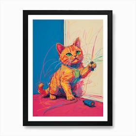 Cat Playing With A Toy Art Print