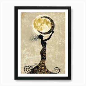 Woman Holding A Moon Art Print