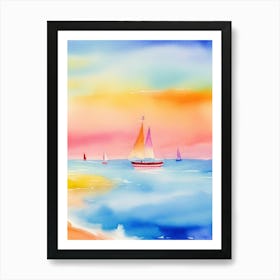 Watercolor Of Sailboats On The Sea 1 Art Print