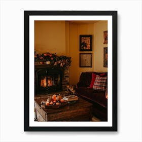 Autumn Themed Cozy Living Room Warm Golden Light Bathing The Room Soft Textures Of Plush Pillows N (3) Art Print