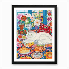 Tea Time With A Persian Cat 2 Art Print