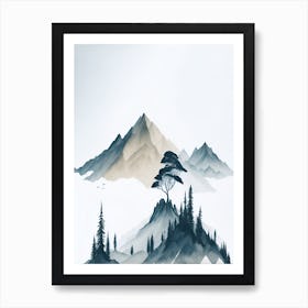 Mountain And Forest In Minimalist Watercolor Vertical Composition 348 Art Print