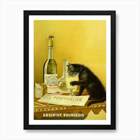 Absinthe Bourgeoisie, Cat Sipping Liquor, Vintage Alcoholic Beverage Poster, Bar Cart Decor Art Print