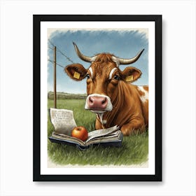 Cow Reading Book Art Print