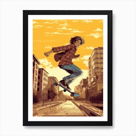 Skateboarding In Lyon, France Comic Style 3 Art Print