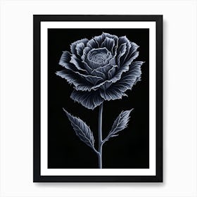 A Carnation In Black White Line Art Vertical Composition 9 Art Print