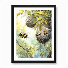 Bee Venom Bee Beehive Watercolour Illustration 3 Art Print