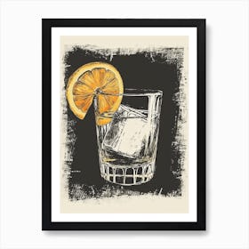 Cocktail With Orange Wedge & Black Gouache Background Art Print