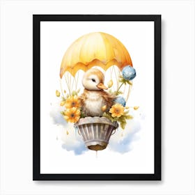 Hot Air Balloon Duckling Floral Illustration 1 Art Print