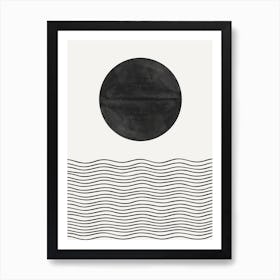 Black And White Waves And Sun Art Print