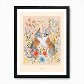 Folksy Floral Animal Drawing Jackal 2 Poster Art Print