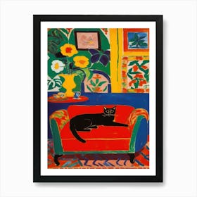 Cat On A Red Couch Impressionist Matisse Art Print