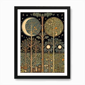 William Morris Style Moon And Trees Art Print