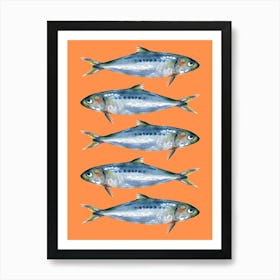 Sardines On A Orange Background Print Art Print