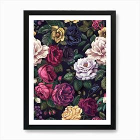 Roses On A Black Background Art Print
