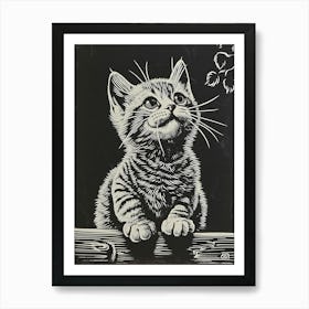 American Shorthair Cat Relief Illustration 4 Art Print