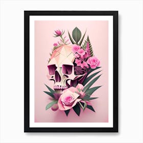 Skull With Geometric Designs 1 Pink Botanical Art Print