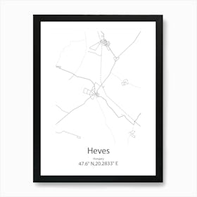 Heves,Hungary Minimalist Map Art Print