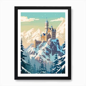 Vintage Winter Travel Illustration Schloss Neuschwanstein Germany 5 Art Print