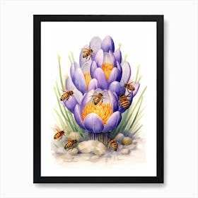 Beehive With Crocus Flower Watercolour Illustration 2 Art Print