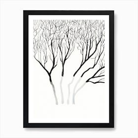 Black And White ink painting drawinf minimalist minimalist minimal line branches tree nature Art Print