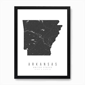 Arkansas Mono Black And White Modern Minimal Street Map Art Print