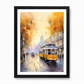 Lisbon Portugal In Autumn Fall, Watercolour 4 Art Print