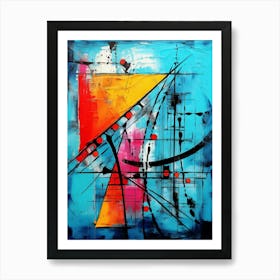 Ocean I, Avant Garde Modern Vibrant Abstract Painting with Blue Background Art Print