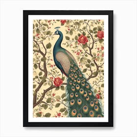 Floral Sepia Peacock In A Tree Wallpaper Art Print