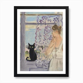 Woman On The Window With A Cat   Portrait   Matisse Inspired Art Print