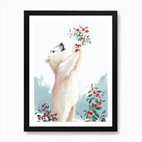 Polar Bear Standing And Reaching For Berries Storybook Illustration 3 Art Print