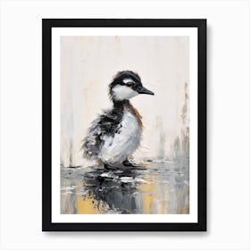 Duckling Reflection Black & White Gouache Art Print