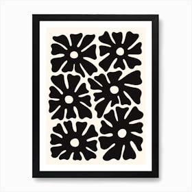 Black and White Mid-Century Flowers 1 Art Print