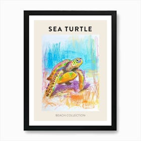 Pencil Scribble Of A Sea Turtle On The Beach Poster 1 Art Print